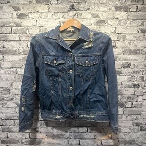 EUC Sunset + Spring  Blue Denim Jacket W/ Graphic